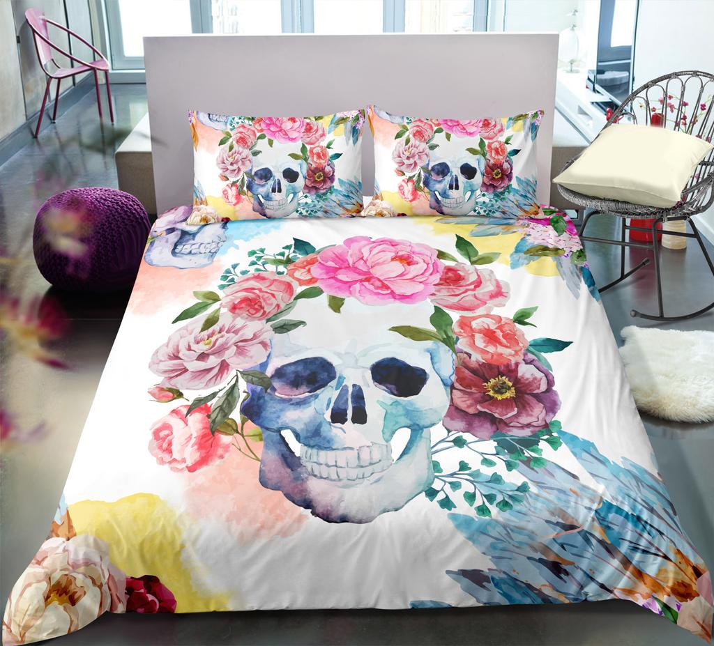 3D Skull Head Bedding Set Bedding Bedding Bedding Cover and Pillow Case 2/3 Pieces Single/Double Bed Washable and Quick Drying Bedding