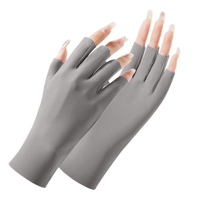Summer Lightweight Women's Sun Protection Gloves for UV Protection, Nail Art, Electric Bike Riding, Cycling, Half-finger Ice Silk Gloves