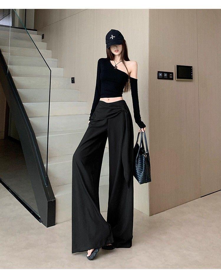 Damen Palazzo-Hose mit hoher Taille und Schnürung, Design Frühling/Sommer 2026, Figurschmeichelnder Fall, Bodenlang, Lässiger Vielseitiger Stil.