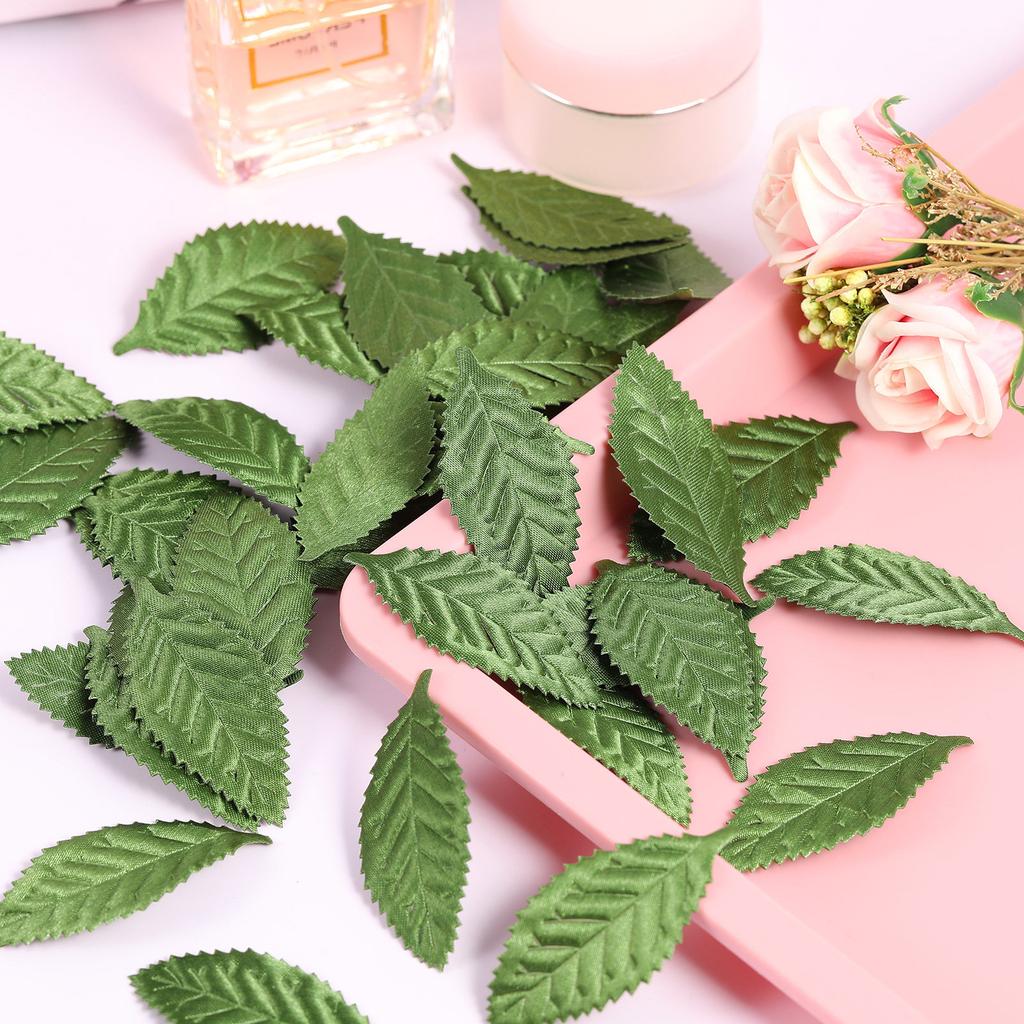 100Pcs Fake Fabric Leaves Artificial Green Lightweight Soft for DIY Garland Wedding Party Scrapbook Craft Decoration