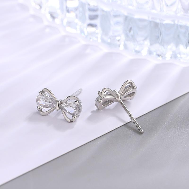 Sweet Exquisite Diamond Butterfly Knot 925 Sterling Silver Jewelry Compact and Versatile Stud Earrings 3828