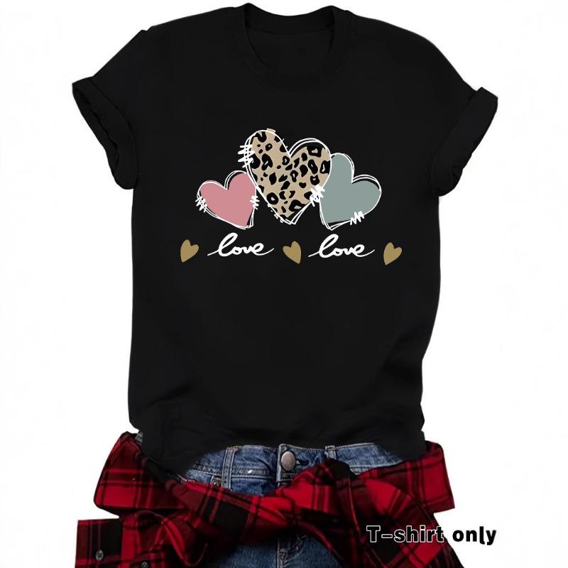 Sommar Ny Kortärmad T-shirt med Leopardmönstrat Hjärta