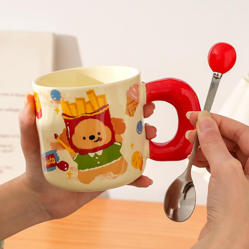 High-Value Creative Ceramic Cup With Lid Spoon, Household Girl Couple Water Cup Gift Box, Cute Little Gift.