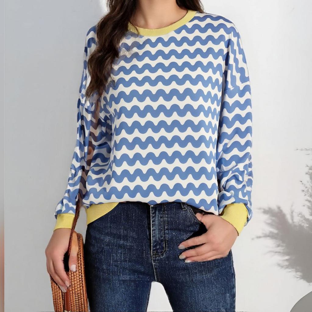 Women's Casual Wave Pattern Long Sleeve Sweatshirt