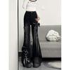 Hot Girl Black Bow Tie Lace-Up Flare Jeans - Women's Micro-Flare Winter Design 2025