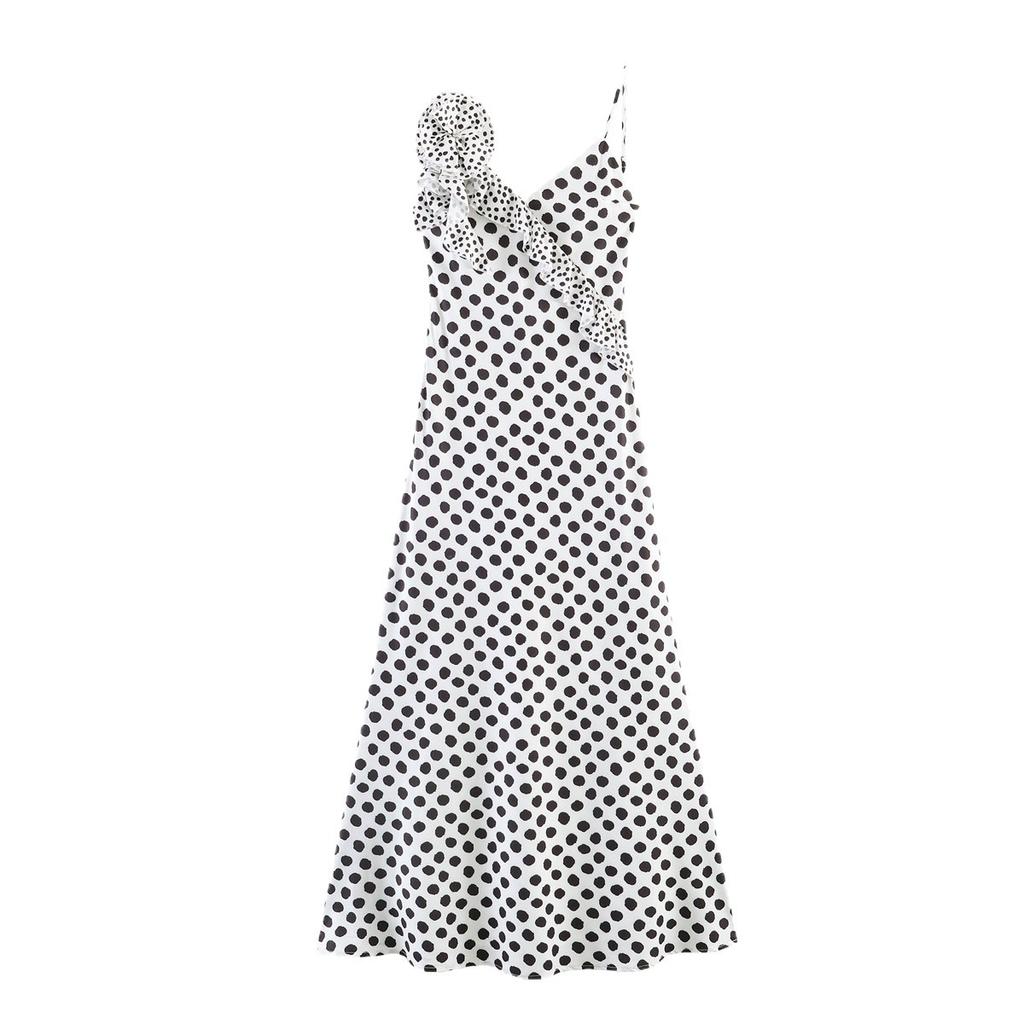 European and American New French Temperament Polka Dot Design Suspender Backless Dress