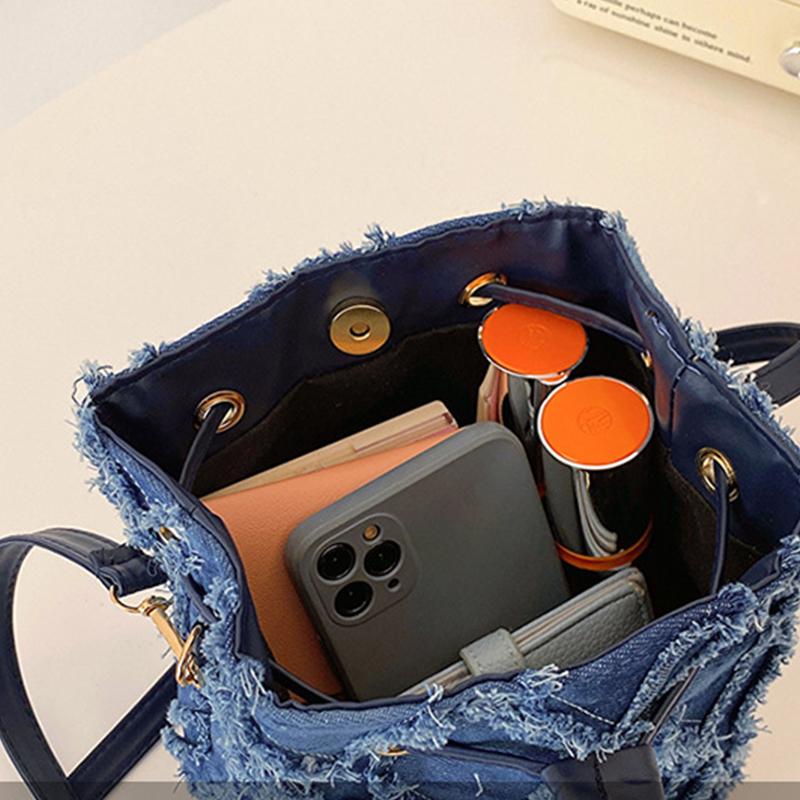 Bolsa de ombro feminina Tether Retro Design Denim Tendência Réplica Bolsa Crossbody Bolsas de balde denim de qualidade Bolsas para mulheres