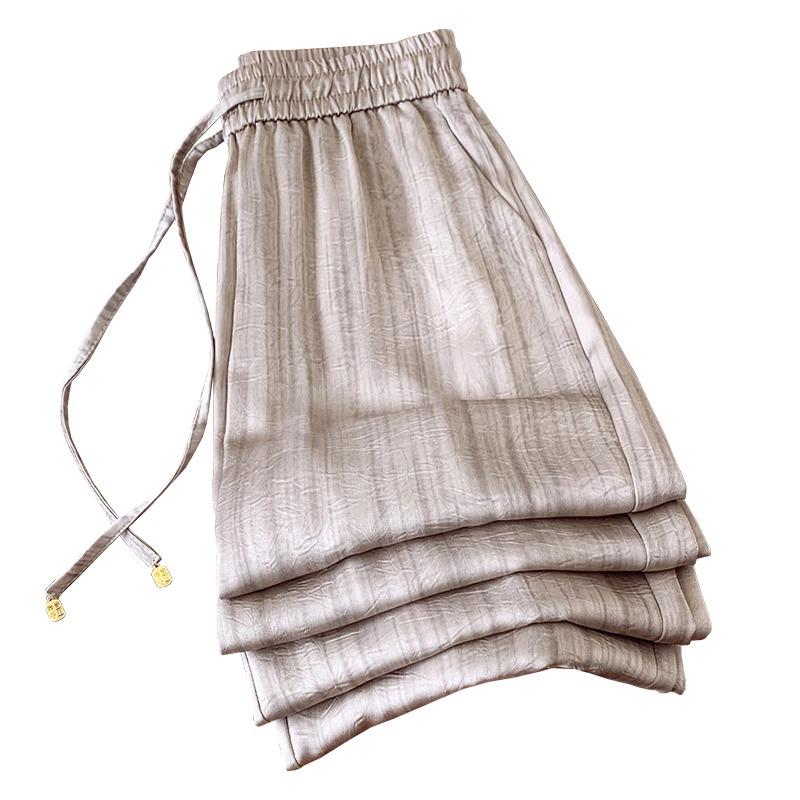 Women's Summer Breathable Wide-Leg High-Waisted Satin Pants with Sun Protection