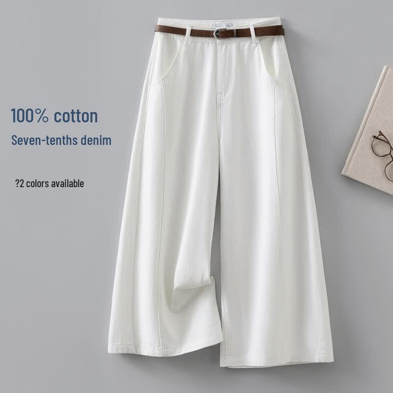IHIMI Women s 100% Cotton Belted Loose Straight Capri Jeans S