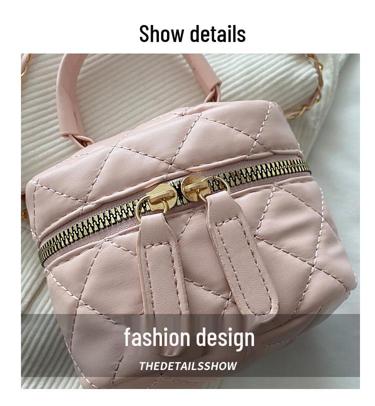 Cross2026 French Chic Quilted Crossbody Bag - Soft Texture, Diamond Embroidery, Chain Strap, Trendy Street Style