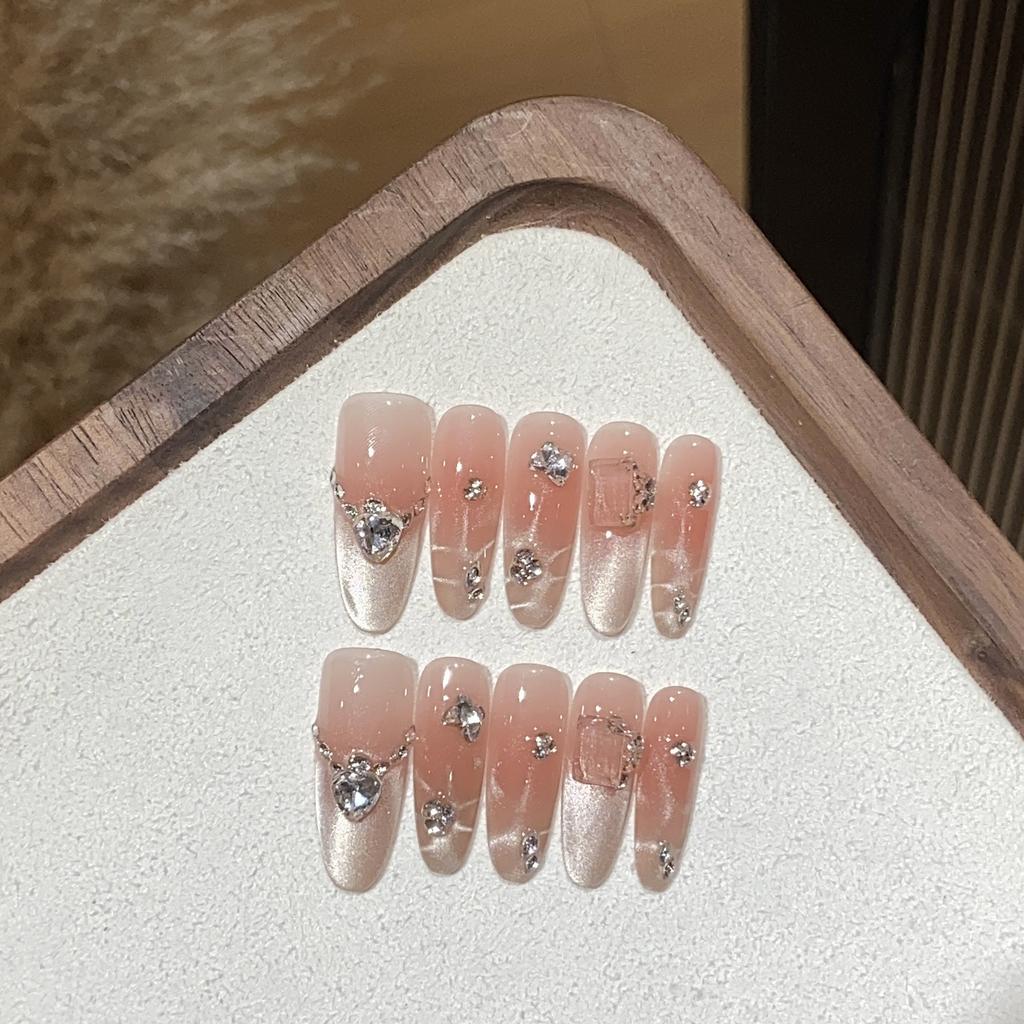 Handmade Ice-transparent Cat Eye Gradient French Pile Drill Transparent Square Diamond Floating Light Piece Wearable Armor