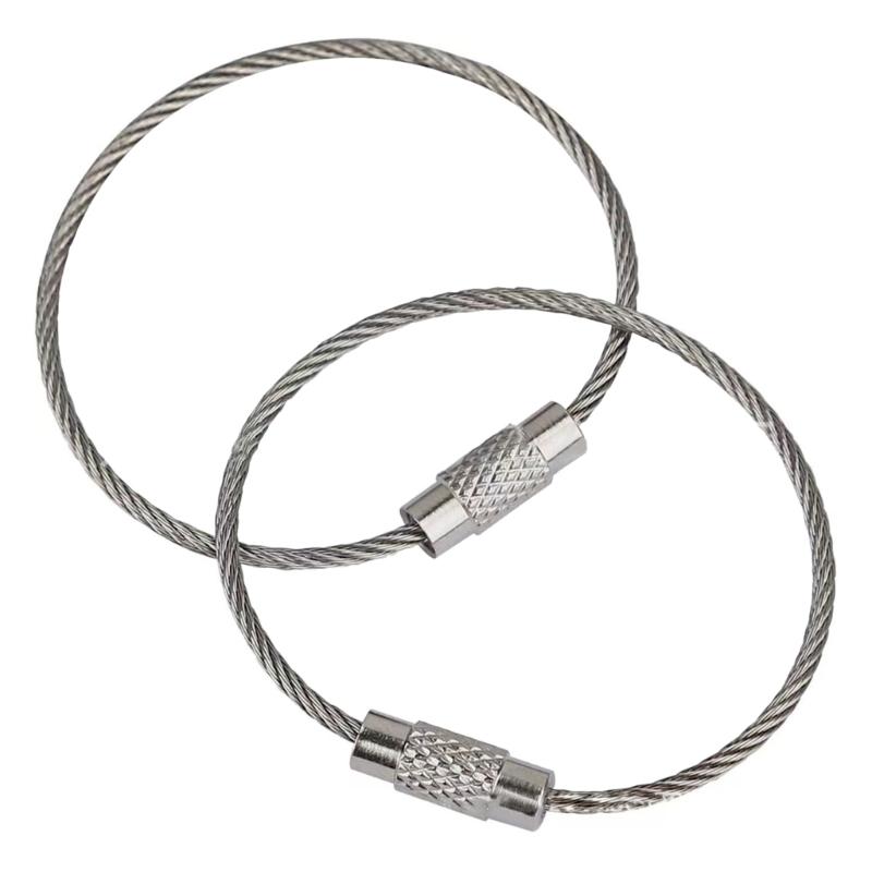 10 Pcs Stainless Steel Wire Keychains Luggage Label Loop Cables Key Rings Loop