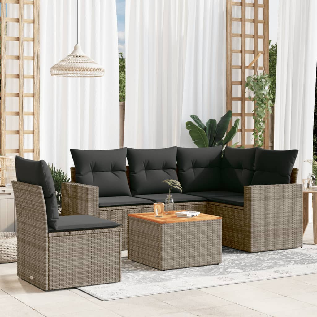 6 Piece Garden Sofa Set with Cushions Gray Poly Rattan