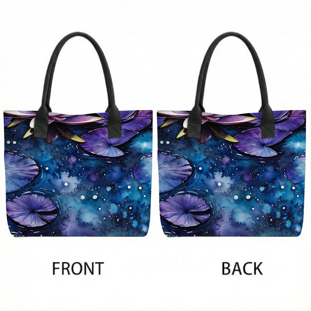 Purple Lotus Printed Tote Bag Casual Large Capacity Women Daily Shoulder Handbag