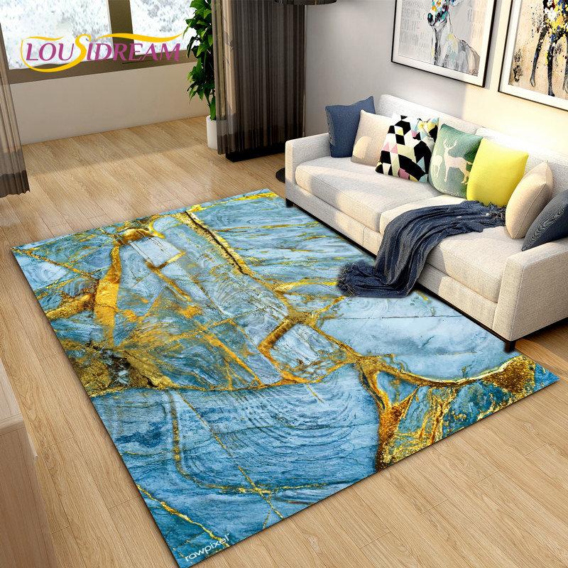 Nordic Black Colour Gold Marble Area Rug Large,Carpet Rug for Living Room Bedroom Sofa Doormat Decoration,kid Non-slip Floor Mat