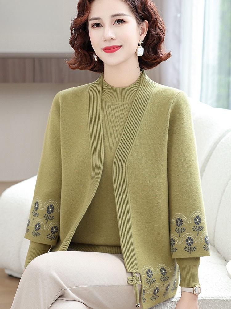 Elegantes Frühlings-Strick-Zweiteiler-Set 2025 für Mütter: Modischer Strickmantel für Frauen mittleren Alters und ältere Frauen