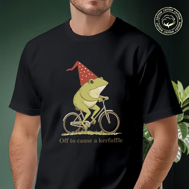 Off To Cause A Kerfuffle Frog Motorcycle T-Shirt Men Cotton Tees O-neck Short Sleeve T Shirt Hi
