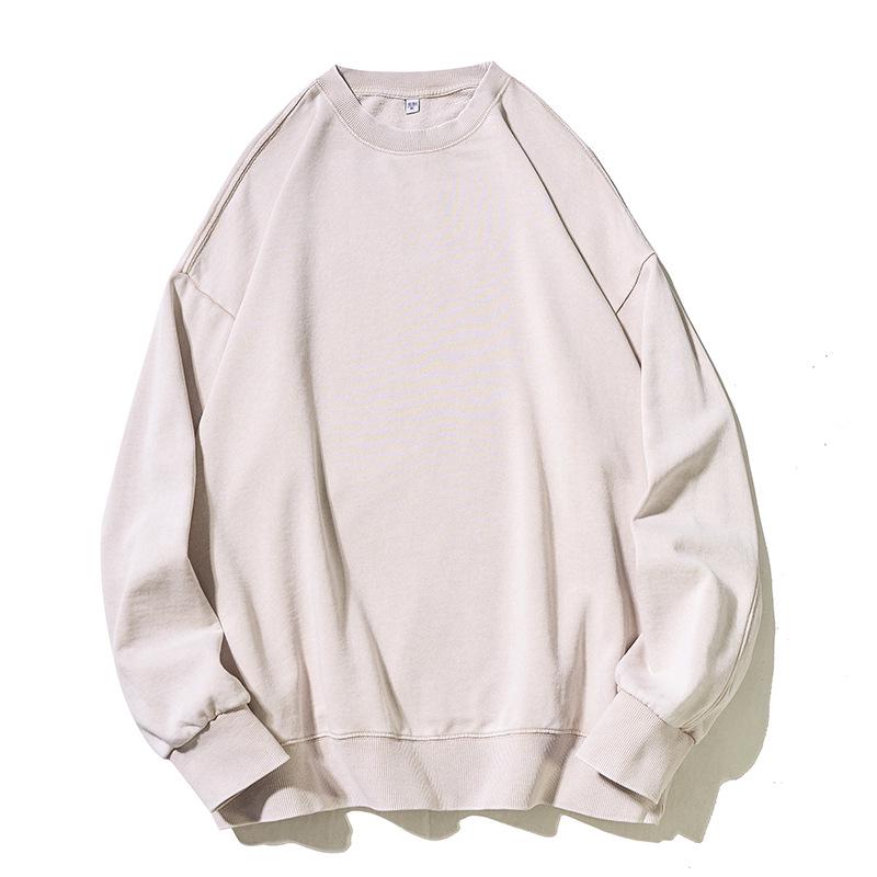 Men's 350g Vintage Washed Long Sleeve T-shirt - Lightweight Round Neck Casual Base Layer for Spring & Autumn.