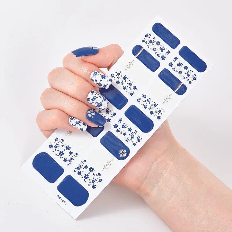 Baking Free Fashionable Blue Diamonds Nail Art Stickers Collection Manicure DIY Nail Polish Strips Wraps for Party Decor