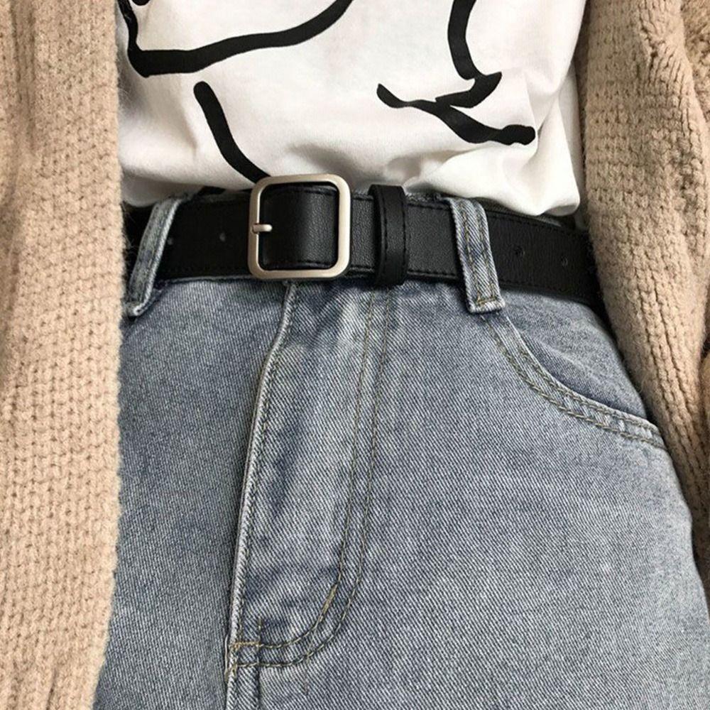 Luxury Brand Design Casual Ladies Dress Strap Waist Band Leather Belt Square Pin Buckle Waistband