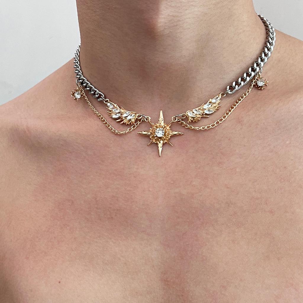 Star Wing Necklace With Sparkling Alloy Accent Comfortable Unisex Neck Jewelry For Casual or Formal Event
