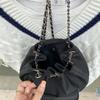 Simple Casual Silk Cloth Black Chain Bucket Bag Korean Style Drawstring Tie Port Da Capacity Commuting Backpack for Women
