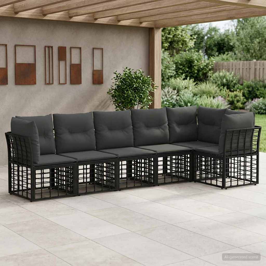 Garden Sofa Set 6 Pieces Black Poly Rattan