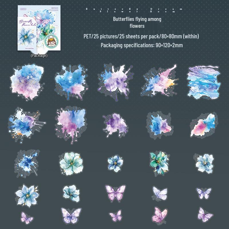 Butterfly Dream Watercolor Flower Sticker Pack - 4 Designs