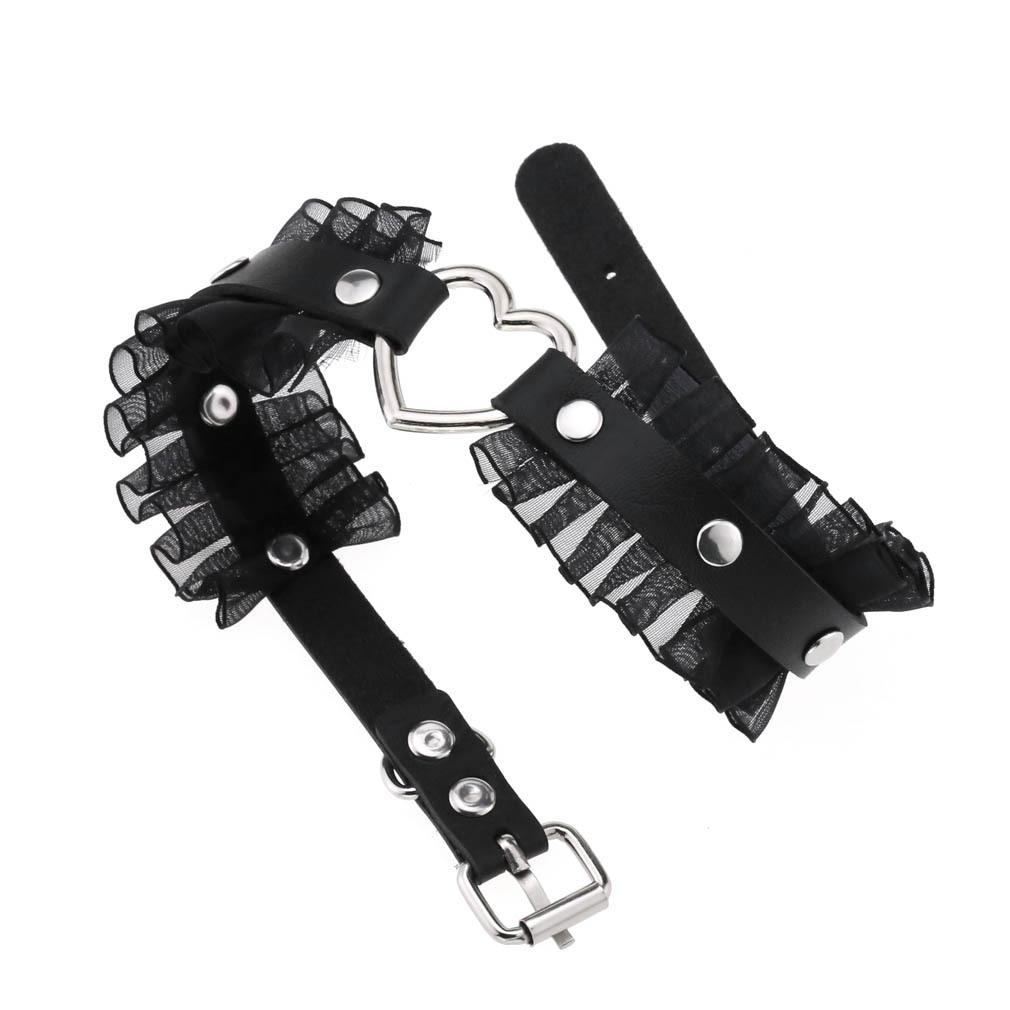 Lace Ruffle Heart Choker Necklace Gothic PU Leather Collar for Women Harajuku Jewelry