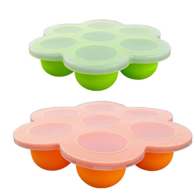 Large Silicone 7-Hole Baby Food Storage Tray with Lid