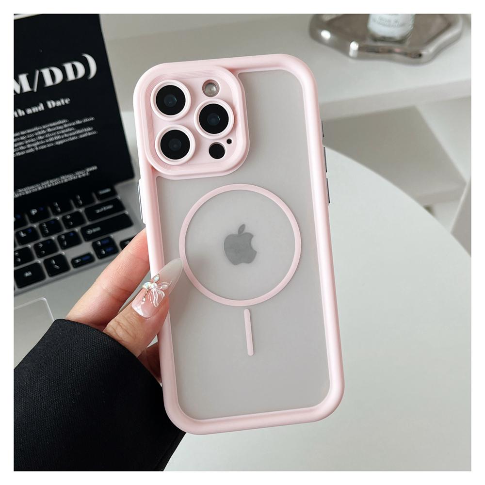 KEYSION Przezroczyste Matowe Magnetyczne Etui MagSafe do iPhone 15 16 Pro Max 16 Plus Silikon+PC Pogrubiona Ramka Odporne na Wstrząsy Pokrowiec na Telefon