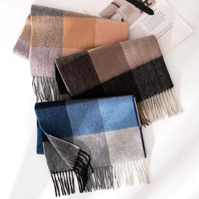 Autumn And Winter Plaid Wool Scarf Women'S Versatile Fringed Warm Scarf Comfortable 100% Real Wool Scarf