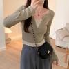 Fake two-piece contrasting color slim-fitting short top women's autumn retro splicing inner bottoming shirt long-sleeved shirt