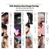 2pcs/set Black Or Silvery Unisex Punk Stainless Steel Cross Cone Feather Chain Pendant Hoop Earrings Ear Stud Jewelry Set