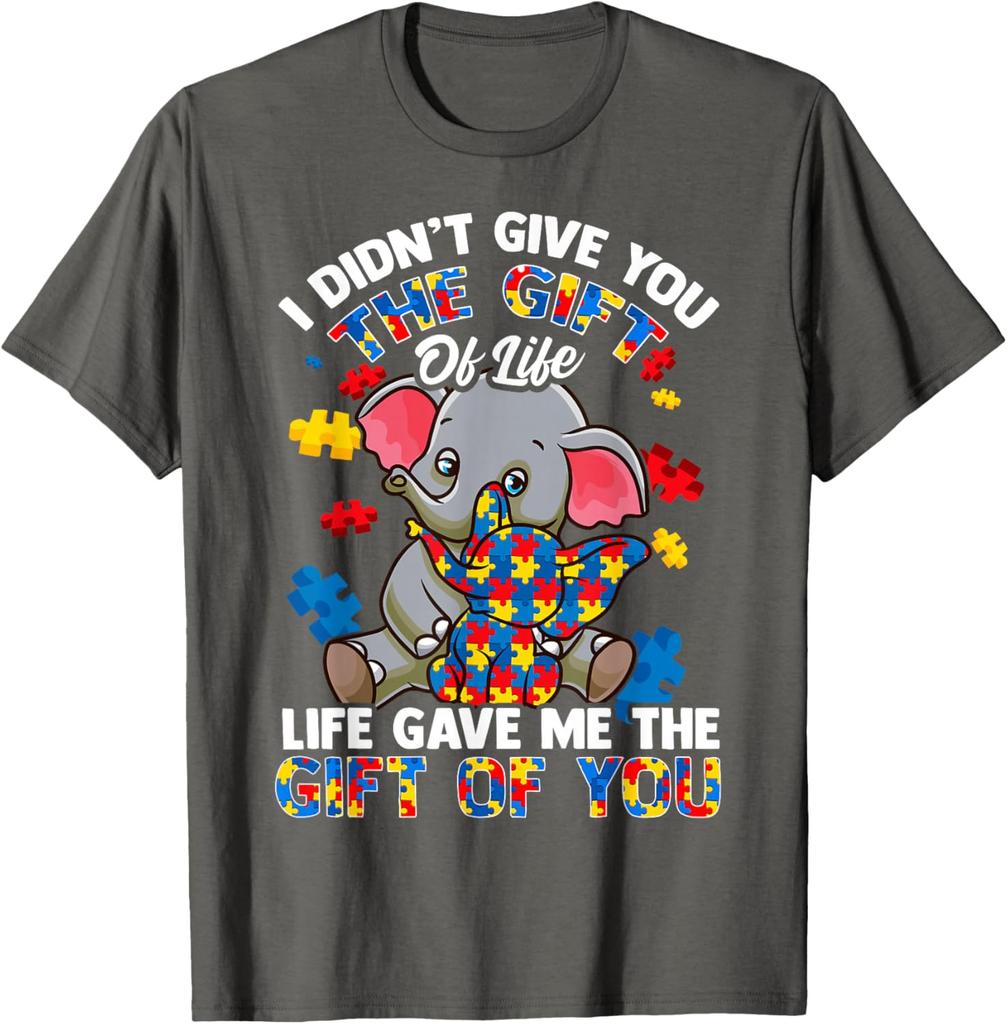 Elephant Autism Awareness Gift Of Life Graphic Tee Men Casual Short Sleeve T-Shirt