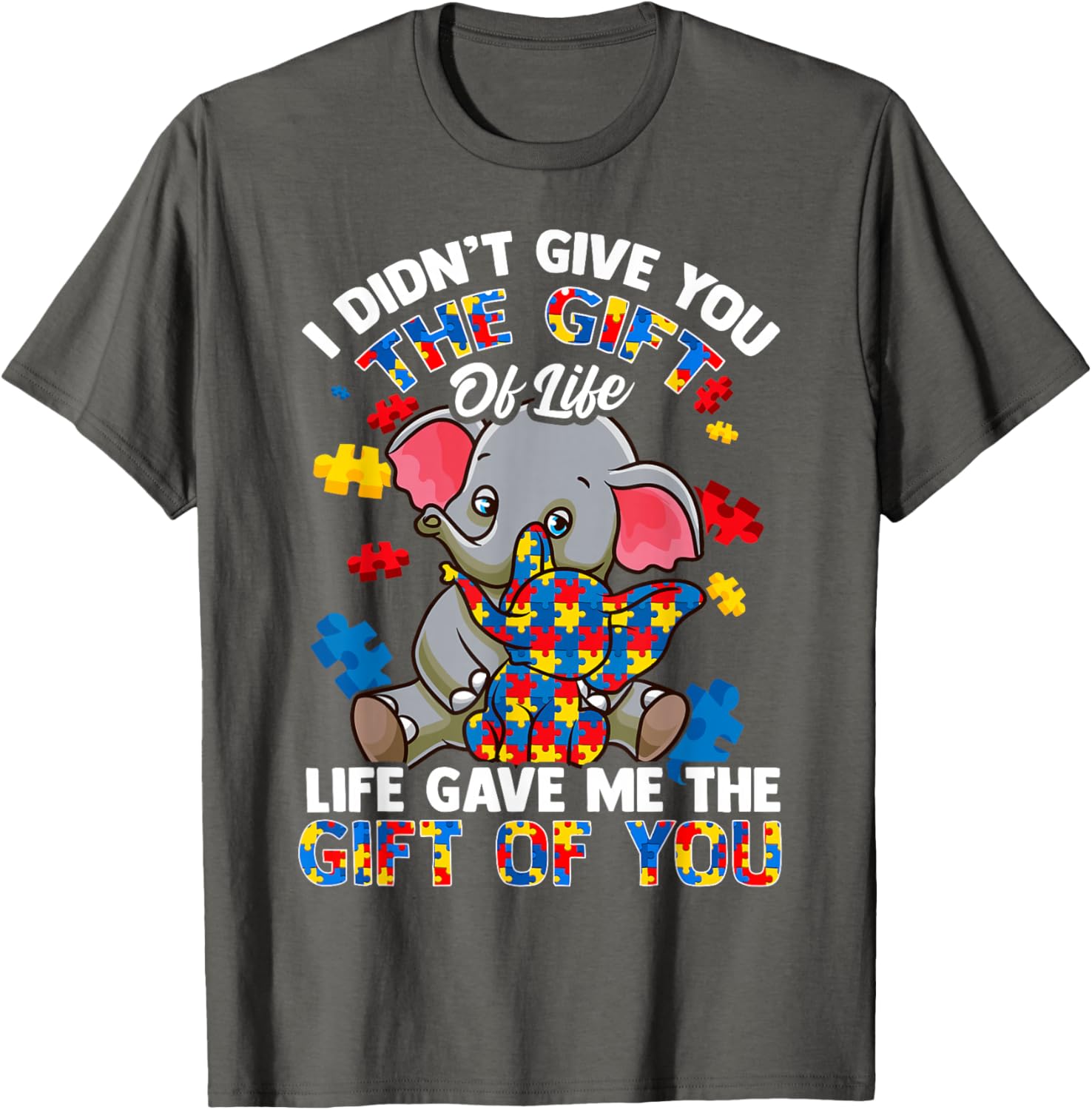 

Elephant Autism Awareness Gift Of Life Graphic Tee Men Casual Short Sleeve T-Shirt 4XL