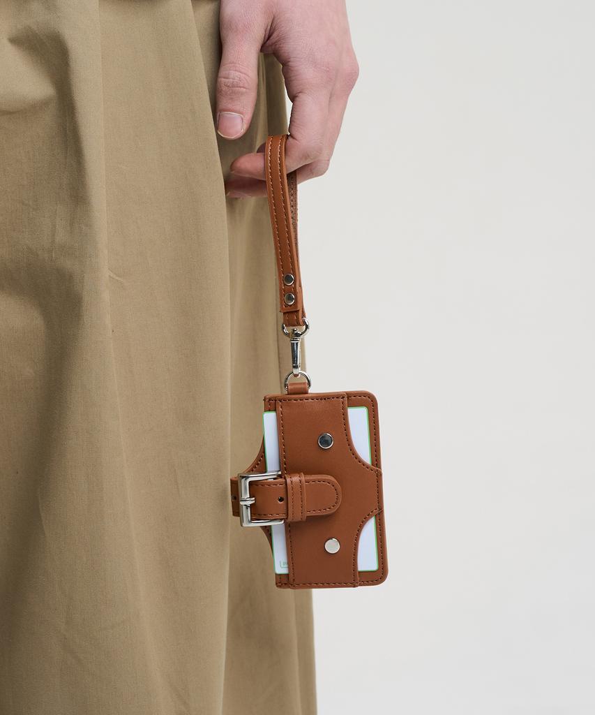 Noise Buckle Stud Card Wallet - Brown