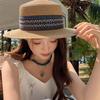 French Retro Flat Top Straw Hat Women's Summer Big Brim Sun Protection Sun Hat Idyllic Seaside Vacation Sun Hat