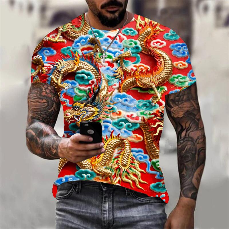 3D Dragon Print T-shirt Herr Kvinnor Casual Sommar Djur T-shirt Man O-hals Kortärmad Lösa toppar Andas T-shirts för par