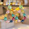 Colorful Crystal Zircon Water Drop Dangle Earrings for Women Luxury Gold Color Wedding Party Earrings Fine Jewelry