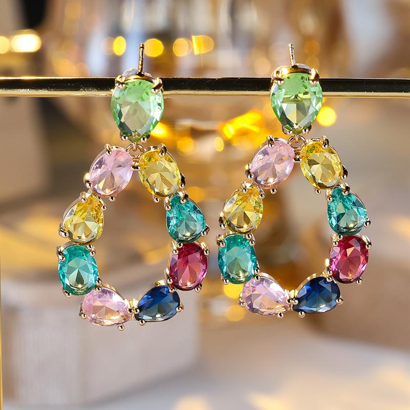 Colorful Crystal Zircon Water Drop Dangle Earrings for Women Luxury Gold Color Wedding Party Earrings Fine Jewelry