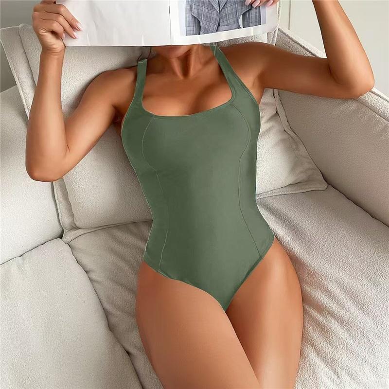 Nuovo costume da bagno intero slim conservativo tinta unita bikini da spiaggia vuoto schiena bellissima intero