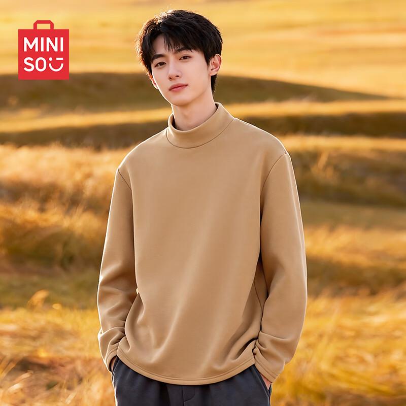 MINISO Men s Fleece Lined Semi-High Collar Thermal Base Layer T-Shirt L