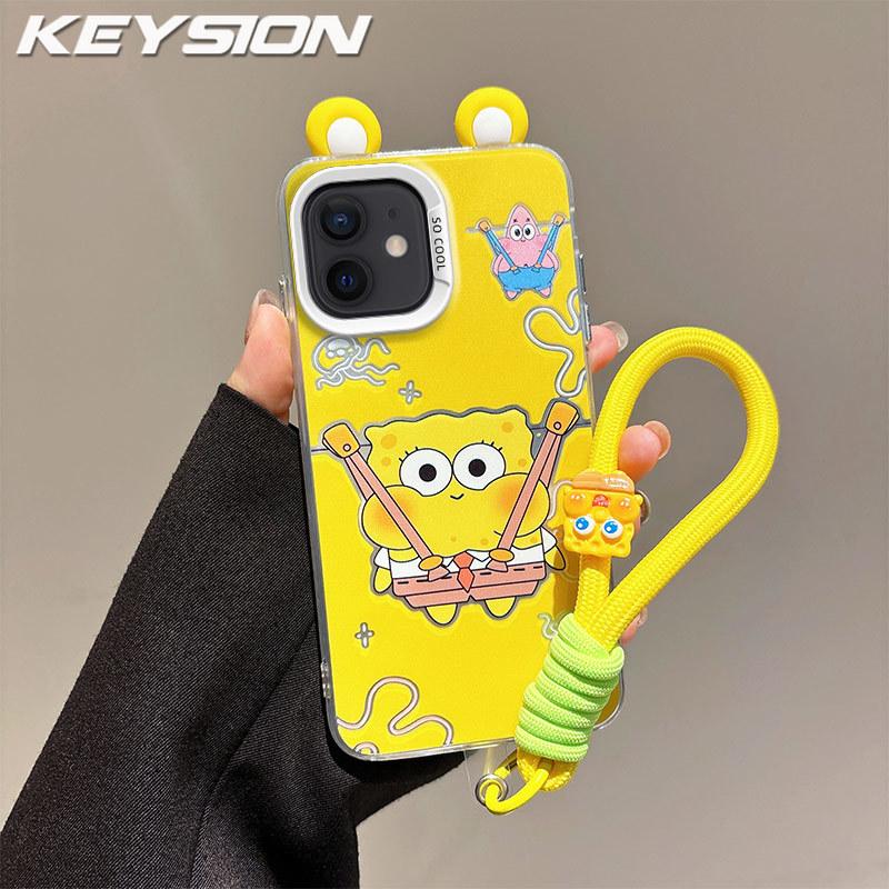 KEYSION Cute Ear Cartoon Case for iPhone 11 with Lanyard Soft Silicone+PC Shockproof Phone Back Cover for iPhone 11