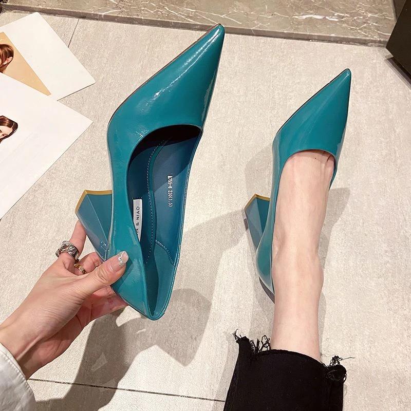 Fashion Women's Shoes Pointed Toe Sexy Super High Heel Shallow Ladies Footwear Office Square Heels on Offer Chic Point Comfortable A E