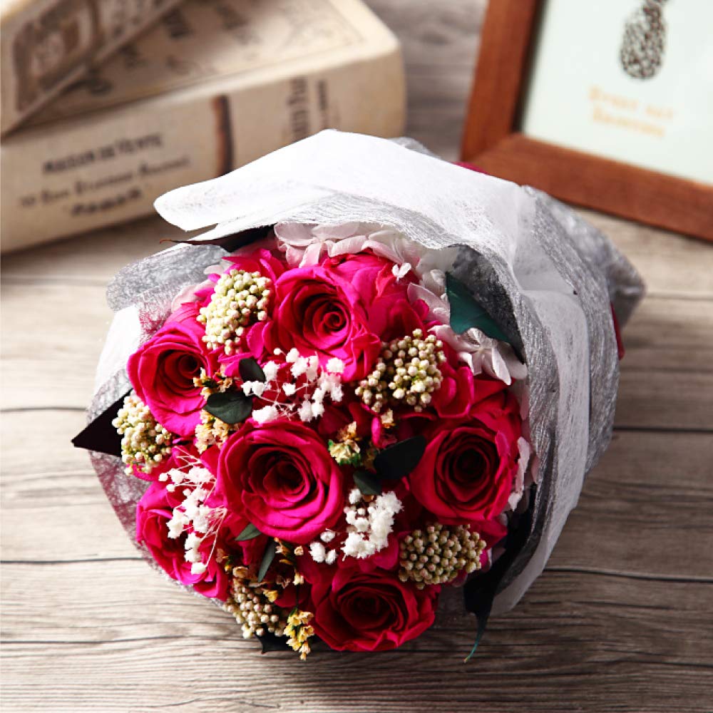 TEATSIGHT Preserved Flower Arrangement Bouquet in a Case, 6 Flowers (Hot Pink Roses)