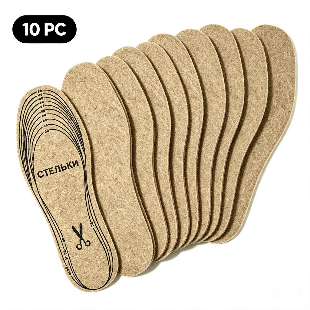 1/2/3/5/10 Pcs Wool Felt Insoles Winter Warm Boot Shoe Insert Insoles for Men