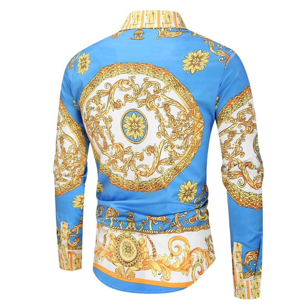 Luxury Royal Shirt Men Casual Slim Fit Long Sleeve Men Paisley Print Shirt Camisa Social Masculina Manga Longa Prom Party
