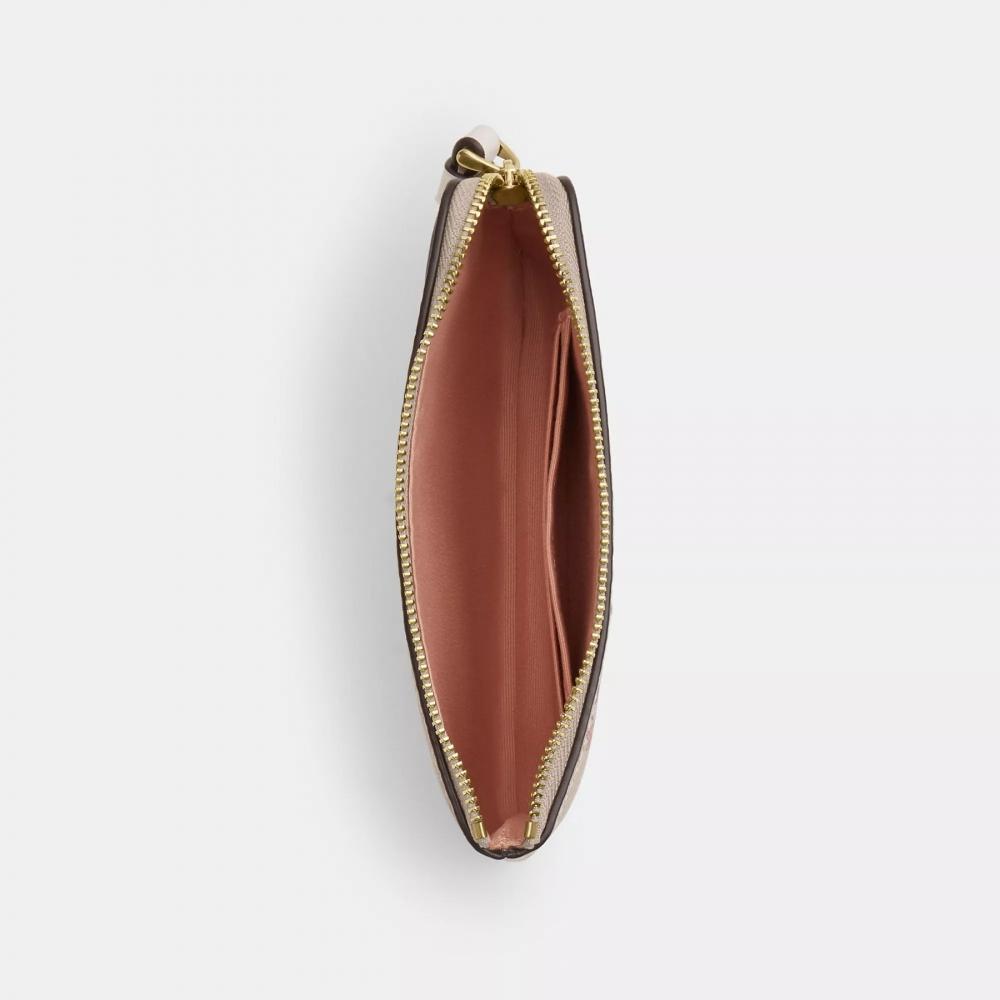 Coach Corner Zip Wristlet In Signature Canvas With Floral prInt Gold Sand Multi