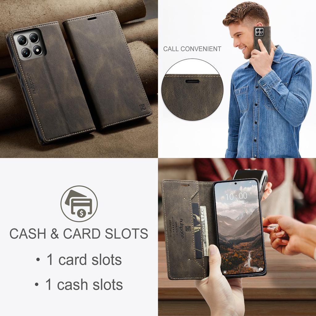 Premium Vintage Leather Wallet Case for Xiaomi 10T/11/12/13/14 Series - Flip Cover with Card Slots, Shockproof Retro Style (4 Colors)